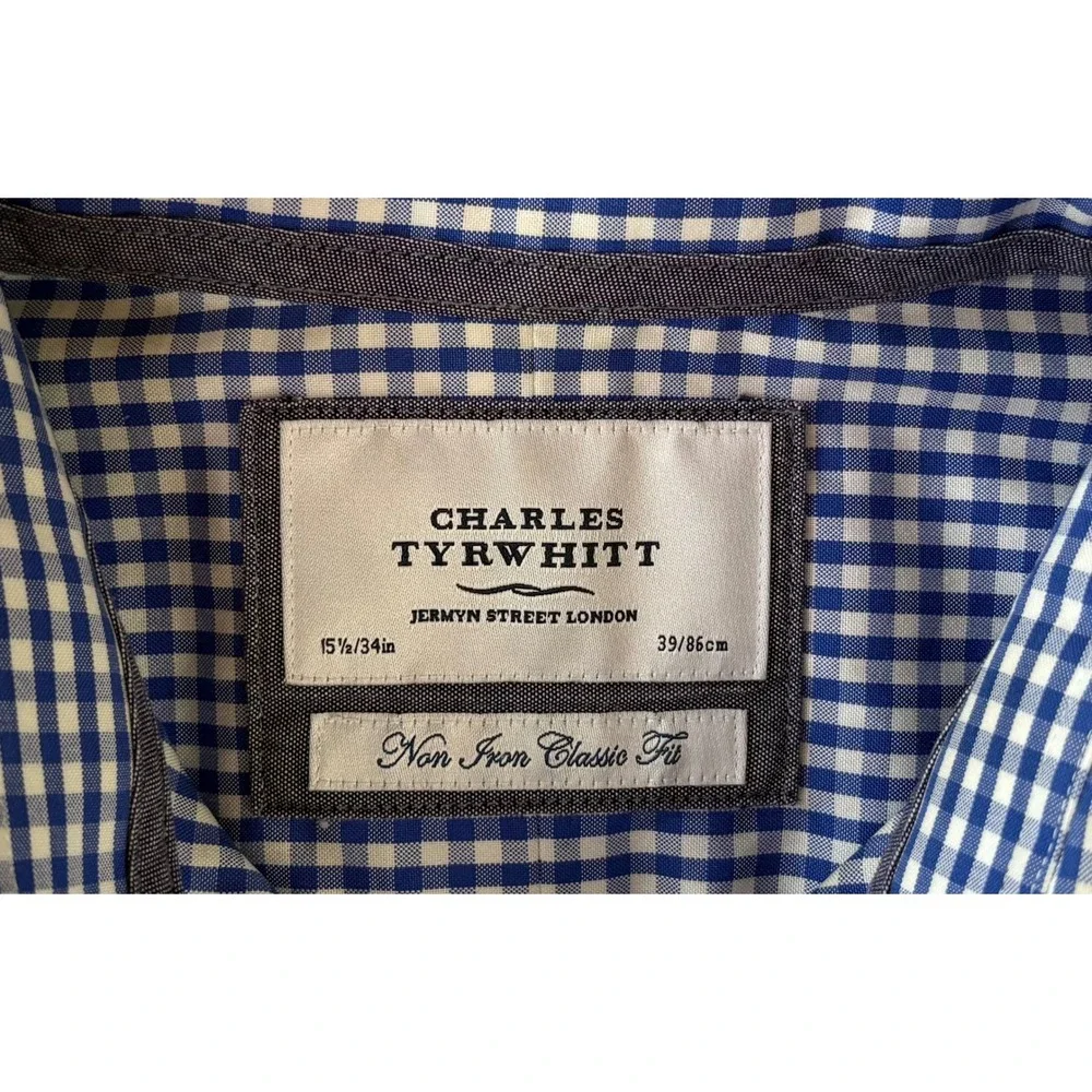 Charles‎ Tyrwhitt Non Iron Classic Fit Shirt Blue White Gingham 15.5 34 Mens
